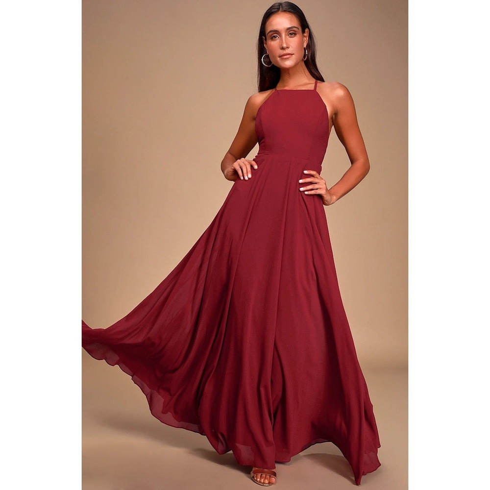 LuLus - Mythical Kind of Love Wine Red‎ Maxi Dress, Open Back, NEW, Size Large